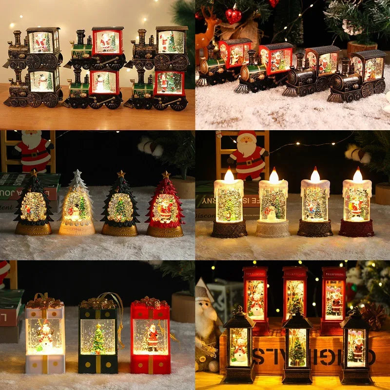 Christmas Decoration Santa Claus Plastic Figurine Water-Filled Night Lamp Decorative Crystal Light Christmas Party Gift