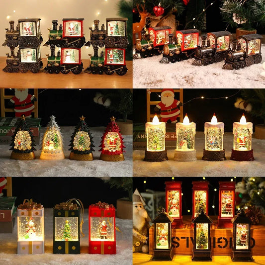 Christmas Decoration Santa Claus Plastic Figurine Water-Filled Night Lamp Decorative Crystal Light Christmas Party Gift