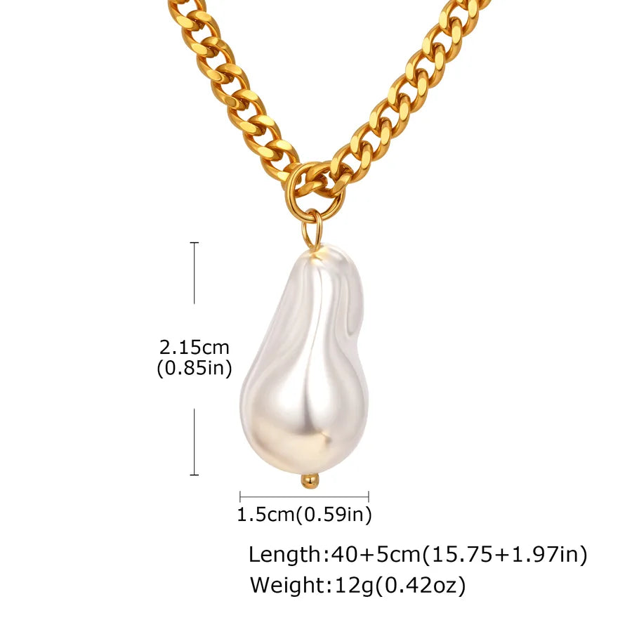 Wholesale Jewelry Casual Vintage Style Baroque Style Geometric 201 Stainless Steel Artificial Pearl 18K Gold Plated Cuban Link Chain Curb Chain Pendant Necklace