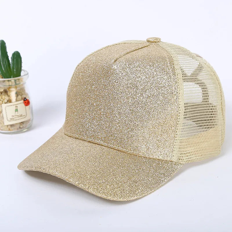 New Style Baseball Cap Breathable Shiny Sequin Mesh Tail Net Hat Sun Protection Summer Fashion Unisex Simple Design Hat