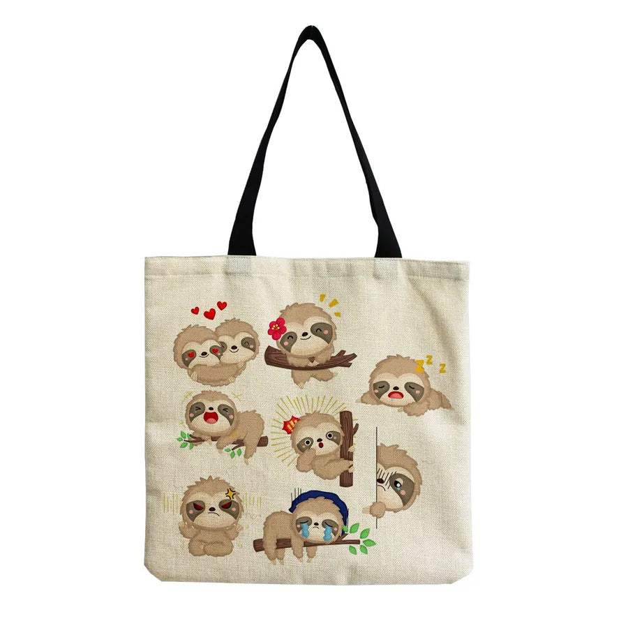 Women's Cute Cartoon Letter Linen Shopping bags