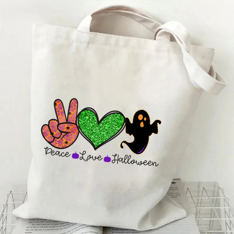 Halloween Cartoon Pumpkin Decorated Student Canvas Bag Handbag Shopping Commuter Bag Large Square Fashion Tote Bag
