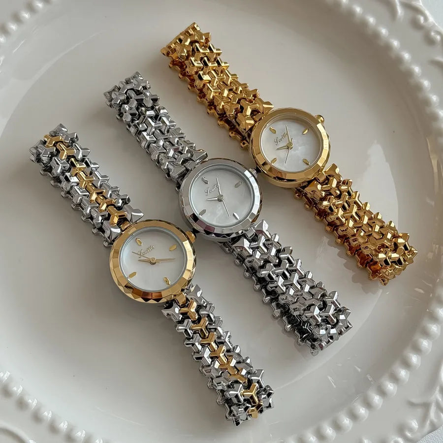 Retro Color Block Solid Color Jewelry Buckle Quartz Watch Women's Watches