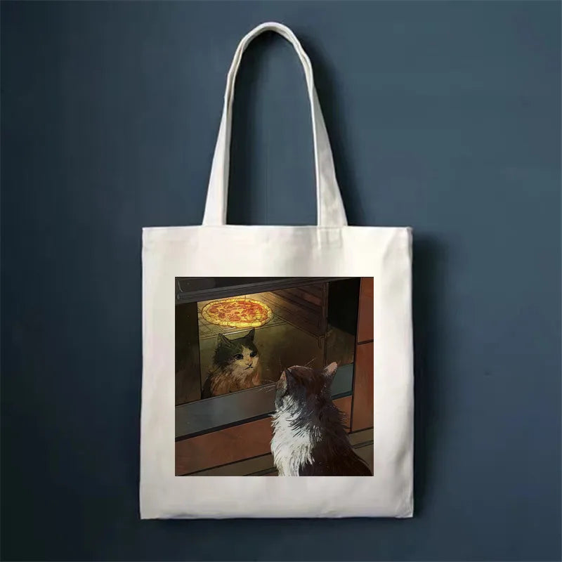 women's simple style cat shopping bags