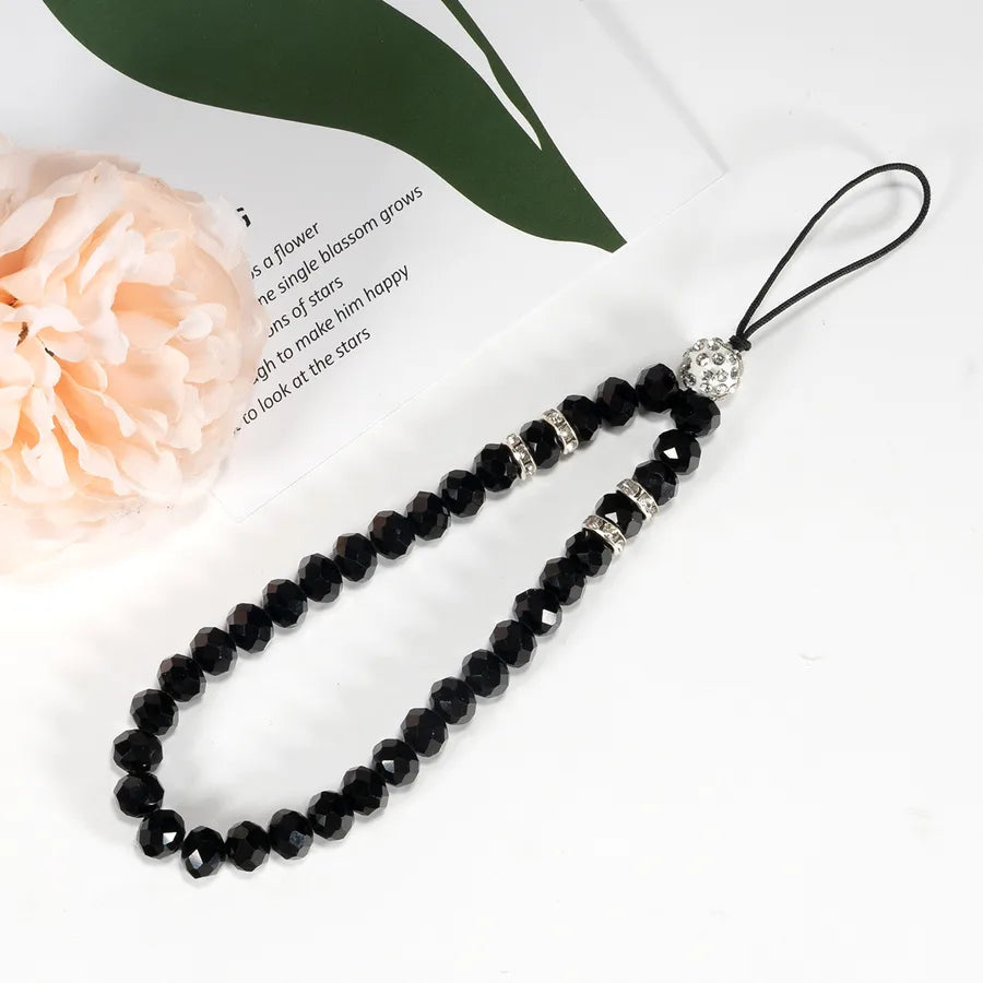 mobile phone crystal chain lanyard crystal flat beads glass beads acrylic neck anti-fall chain wholesale
