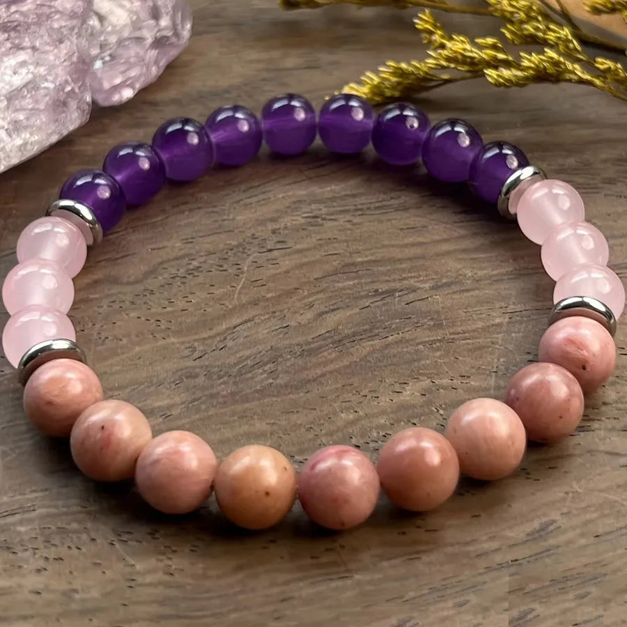 Natural Stone Beaded Bracelet Red Grain Pink Crystal Amethyst Handmade Bracelet Yoga Meditation Energy Bracelet Ladies Bracelet