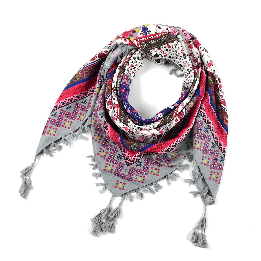 designed  Bohemian Women Scarf Ethnic Style Knot Tassel Scarf Jacquard Large Square