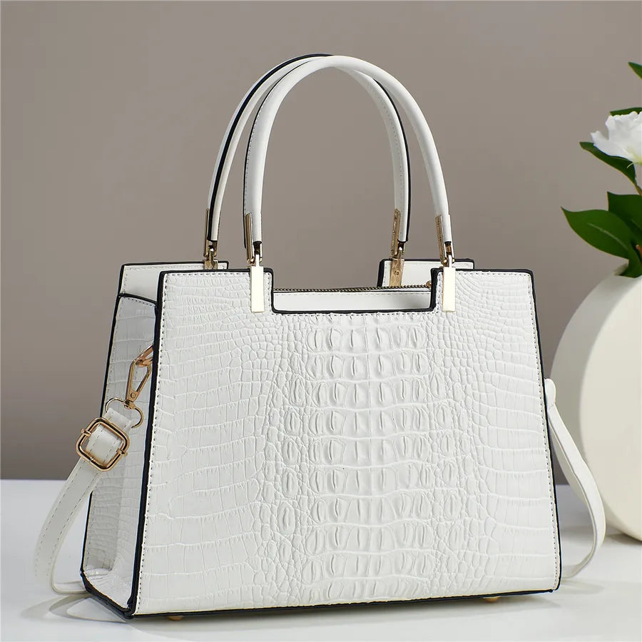 women's pu leather solid color elegant square zipper handbag