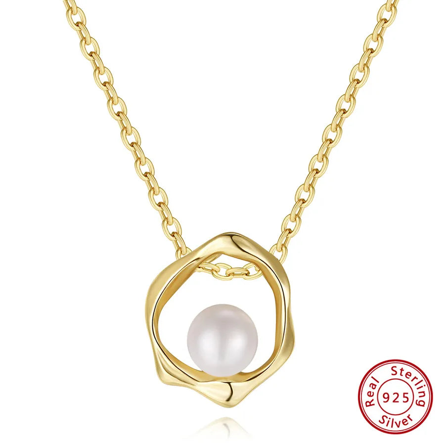 925 Sterling Silver Freshwater Pearl cable chain Plating Geometric Double Layer Necklaces Pendant Necklace Necklace