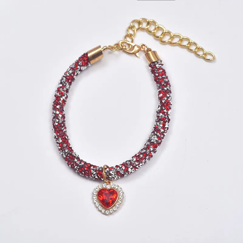 Factory direct diamond chain heart-shaped cat and dog necklace pet necklace cat and dog supplies rhinestone dog chain multicolor collar
