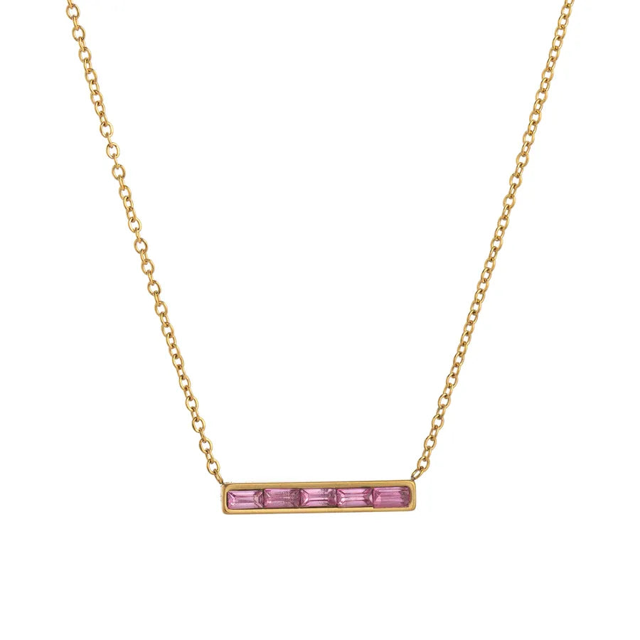 Wholesale Jewelry Lady Simple Style Shiny Rectangle 304 Stainless Steel Zircon 18K Gold Plated cable chain Pendant Necklace
