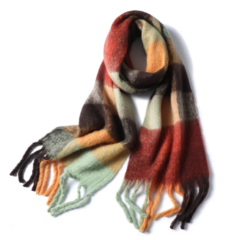 women's casual plaid imitation cashmere tassel scarf