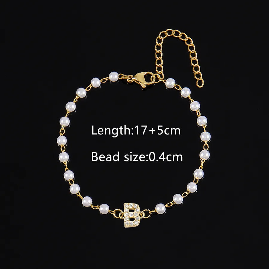 Elegant Simple Style Classic Style Letter 201 Stainless Steel Artificial Pearl Copper Bracelets 1 PCS/Package