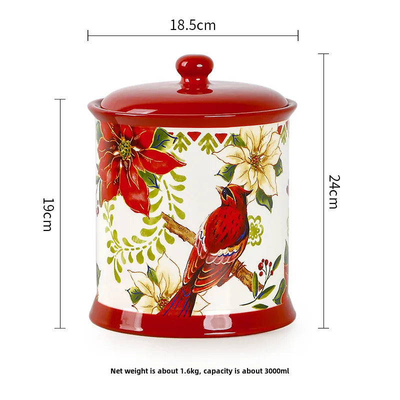 Style Plate Creative Christmas Red Bird Plate Hand-painted Flat Plate Distinctive Rectangular Tray Underglaze Color