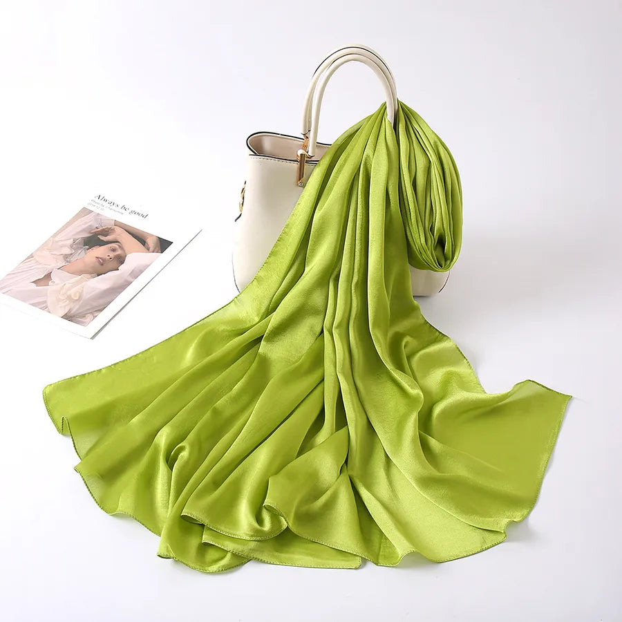 women's lady fashion simple style solid color satin silk scarves