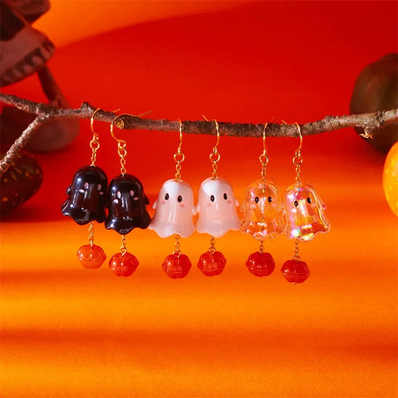 Fashionable Halloween Ghost Pumpkin Pendant Earrings Women's Cartoon Alloy Ear Jewelry Sweet Cool Style Unisex Ear Accessories