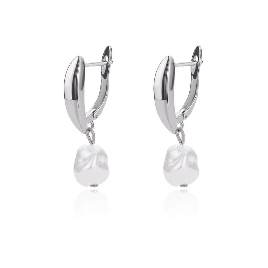 1 pair elegant geometric plating inlay freshwater pearl copper zircon drop earrings