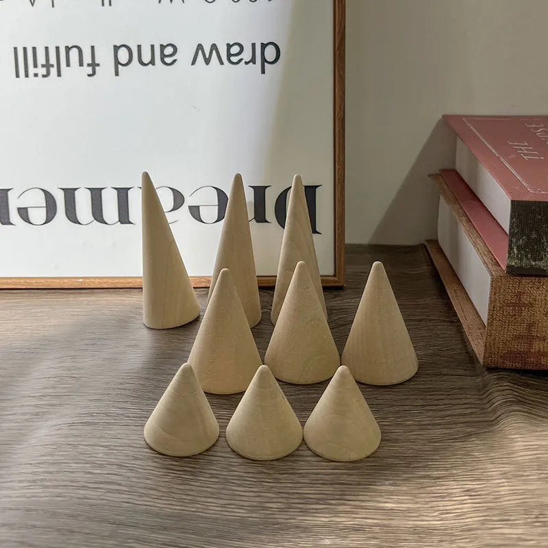 Retro Wooden Ring Display Stand Cone Shape Jewelry Creative Showcase Simple Style Nordic Craft Accessory Photo Prop