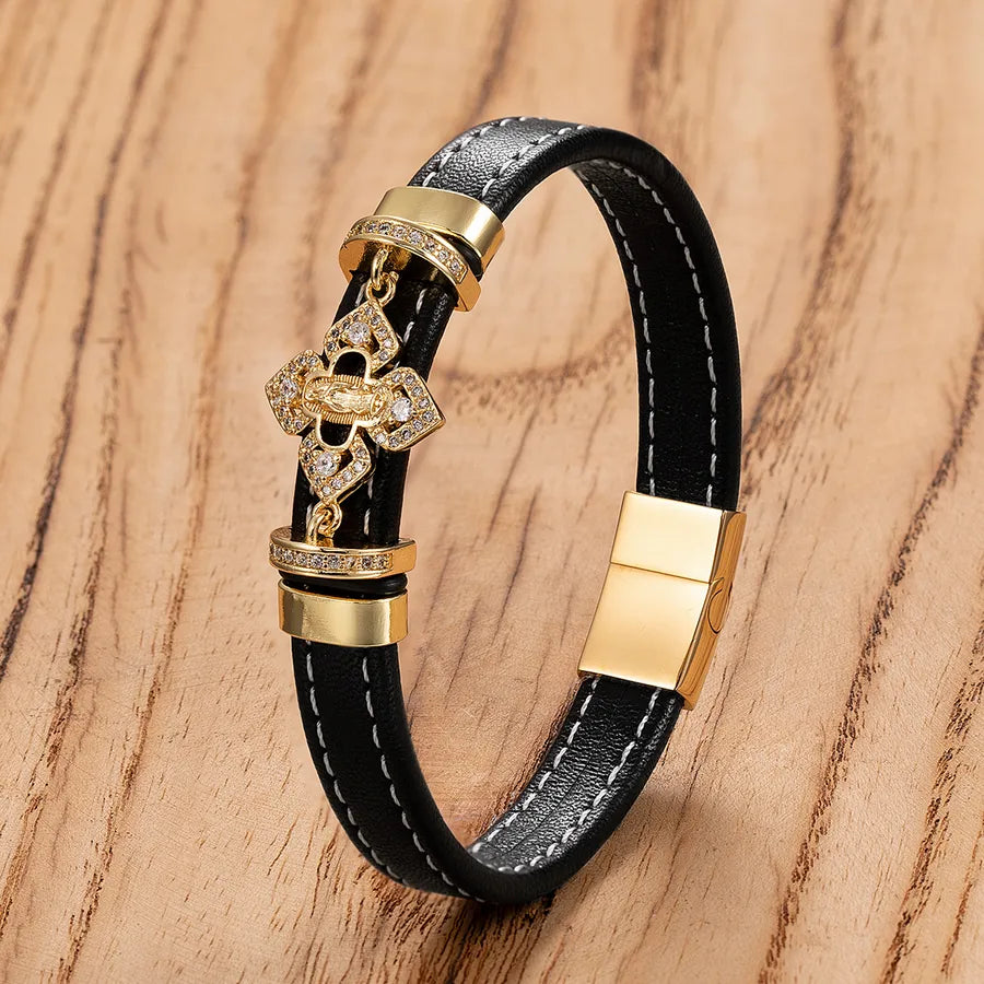 New Men's Fashion Stainless Steel Cross Shelf Accessories Bracelet Personality Woven Leather String Bracelet Ornament Wholesale