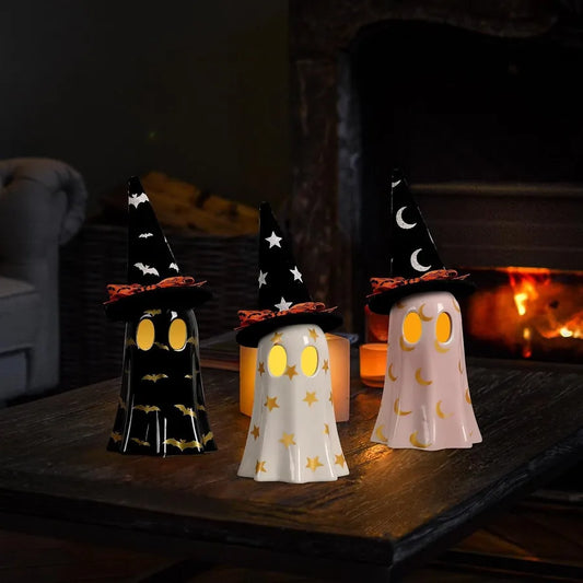 Ghost Lamp Resin Decoration Halloween Witch Hat Ghost Decor Home Ornaments American Style Synthetic Resin Crafts