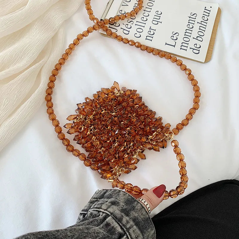 green brown gold arylic solid color weave bucket evening bags
