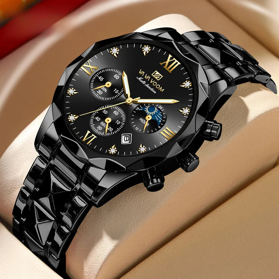 A generation of waterproof fine steel band men's watch new quartz watch calendar business room gold watch men