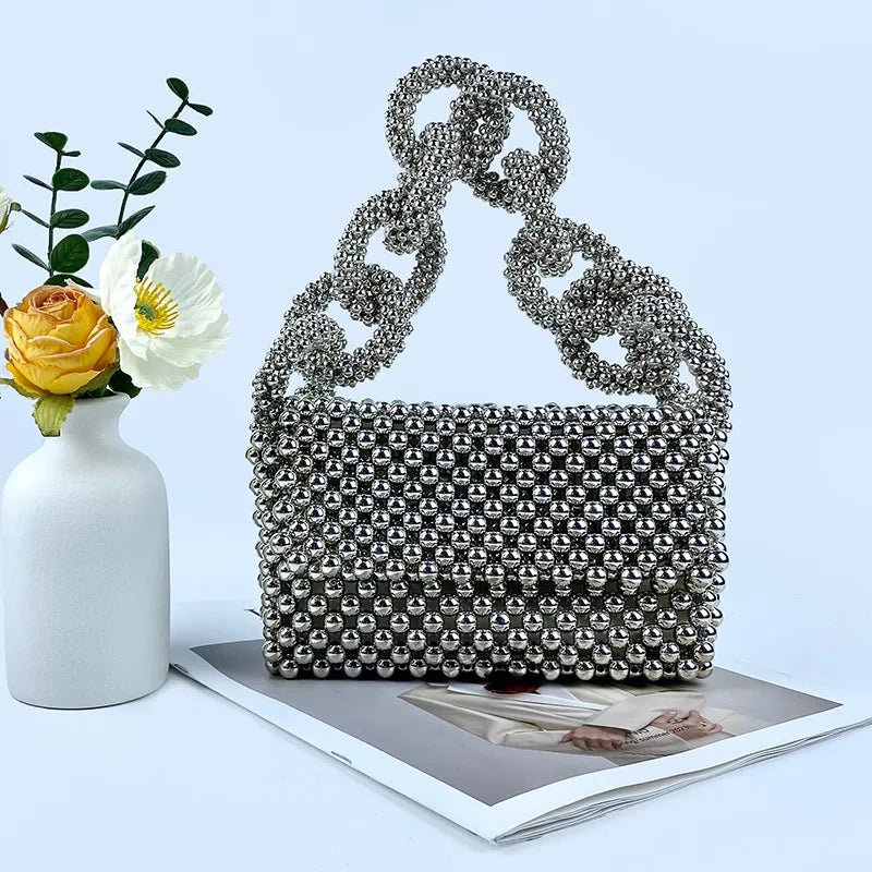 Women's Medium Plastic Solid Color Streetwear Beading Square Flip Cover Underarm Bag
