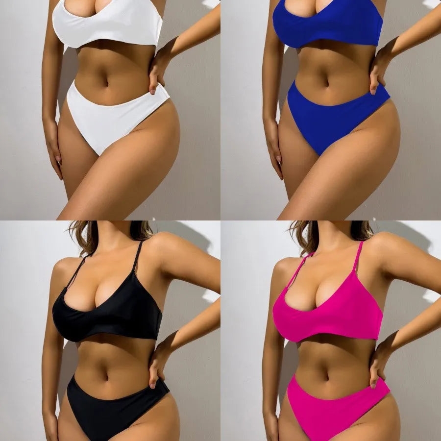 Women's Solid Color 2 Pieces Set Bikinis Swimwear