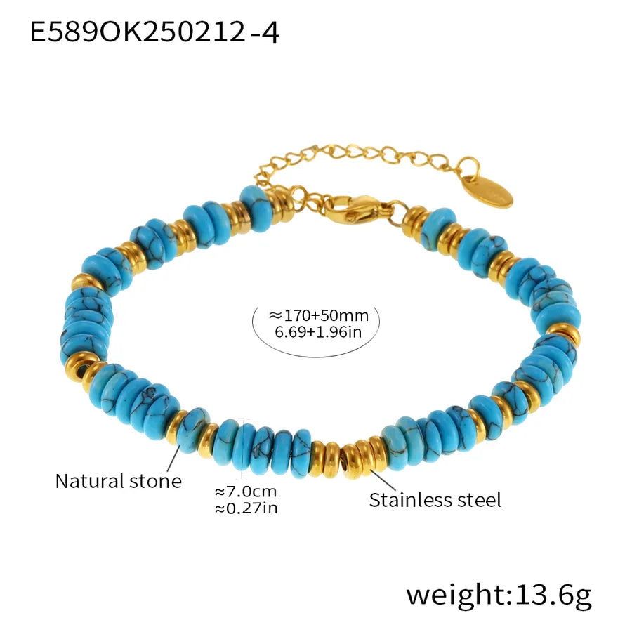 Elegant Vacation Simple Style Round natural stone Titanium Steel 18K Gold Plated Beaded Chain Bracelets In Bulk