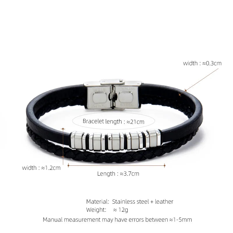 Casual Streetwear Geometric 304 Stainless Steel Pu Leather Braid 18K Gold Plated Men's Bracelets