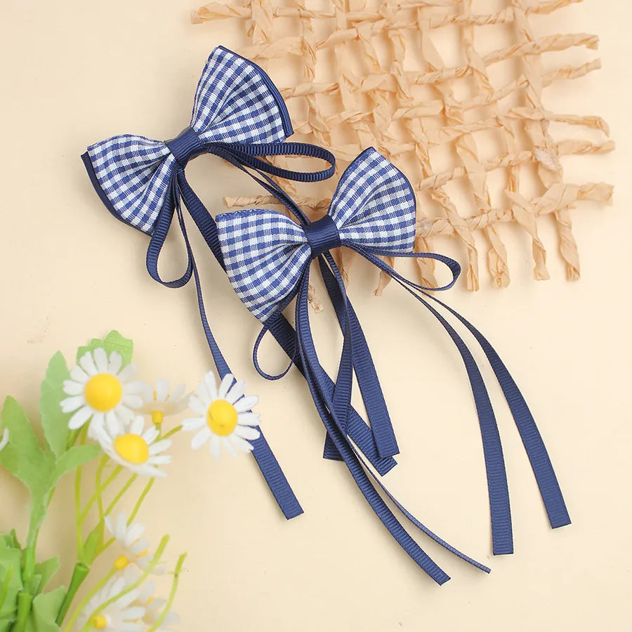 Plaid Ribbon Bow Fresh Plaid Pair Clip British   Spring New