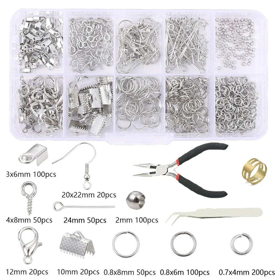 Handmade Beading Jewelry Accessories Kit Earring Hook Bracelet Necklace Material Tool Set Round Circle Chain Metal Simple Design