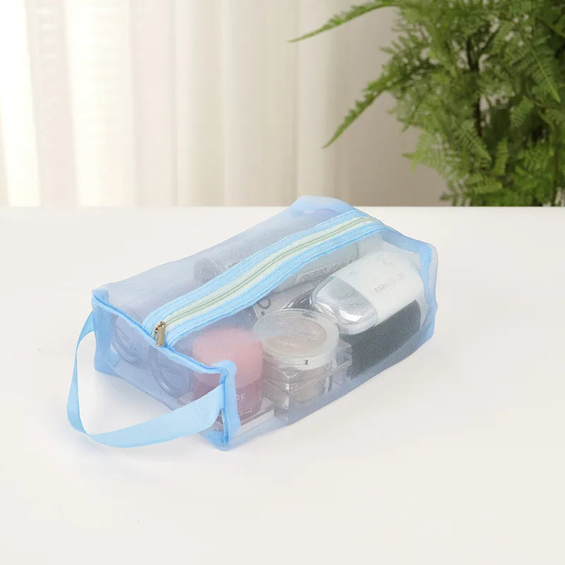 Travel Storage Three-piece Cosmetics Storage Bag Portable Travel Bag Mesh Storage Bag Folding Washable Coin Purse