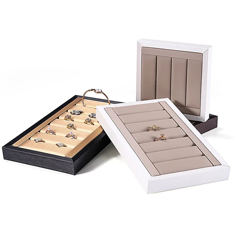 Jewelry Display Stand Ring Earring Bracelet Organizer Counter Decoration Rectangular Wooden Tray Luxury Feel Combination Craft