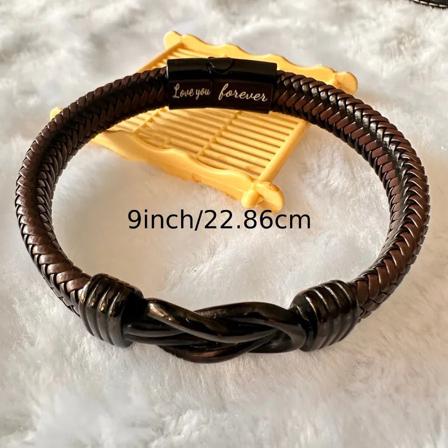 Retro Knot 304 Stainless Steel Pu Leather Wholesale Bangle