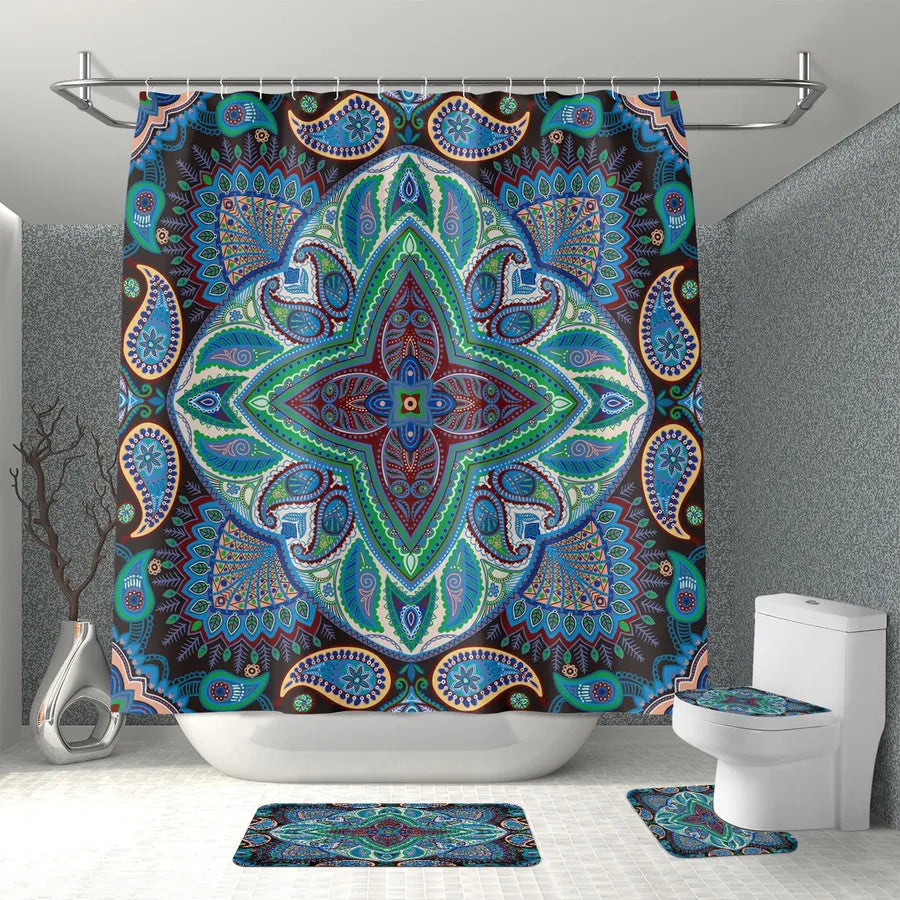 Simple Style Classic Style Geometric Polyester Shower Curtain foot pad Toilet mat Bathing