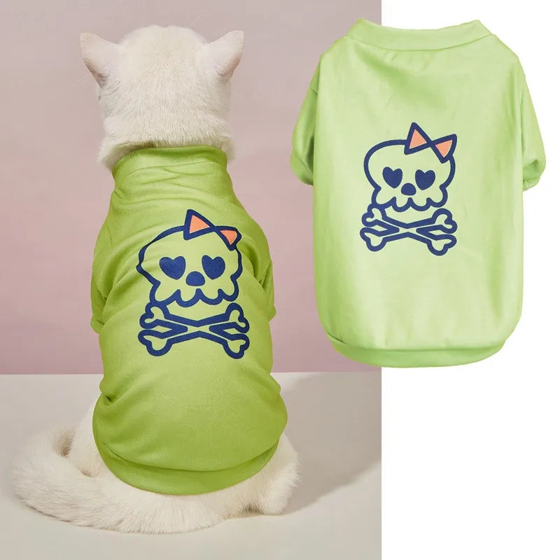 Thin Halloween Cartoon Pet T-shirt For Dogs Cats Teddy Schnauzer Puppies Polyester Material European Style Dog Clothes