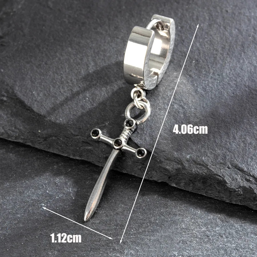 1 Piece Vintage Style Simple Style Roman Style Cross Inlay 316 Stainless Steel  Zircon Drop Earrings
