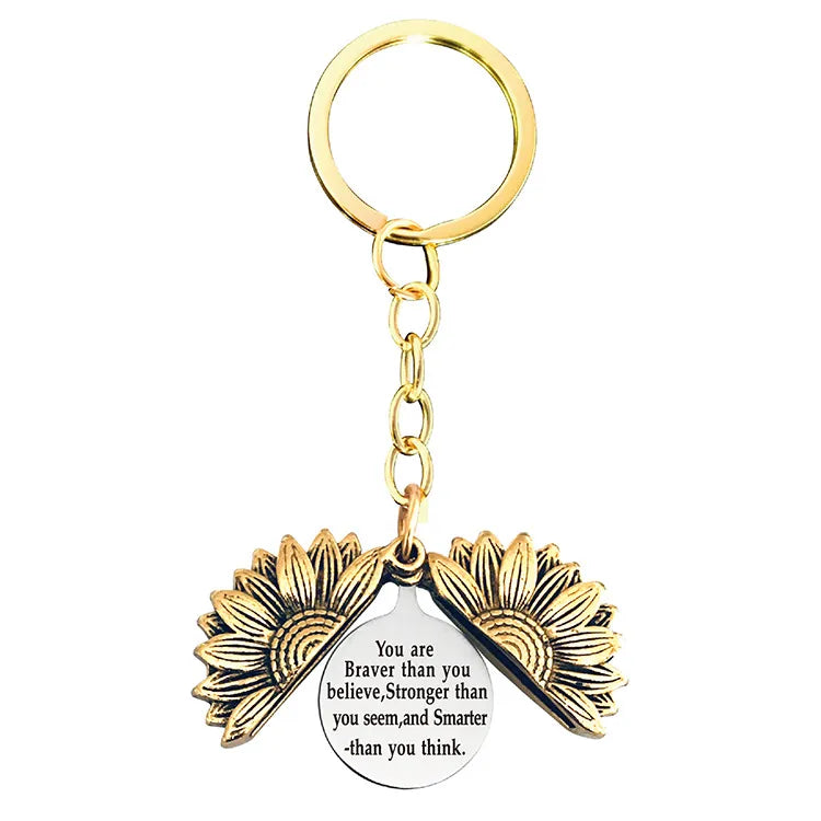 1 piece retro letter plant flowers metal plating keychain