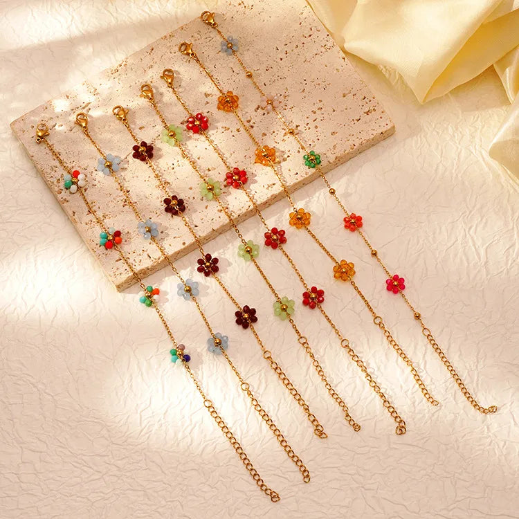 Elegant Simple Style Flower 304 Stainless Steel cable chain Bracelets In Bulk