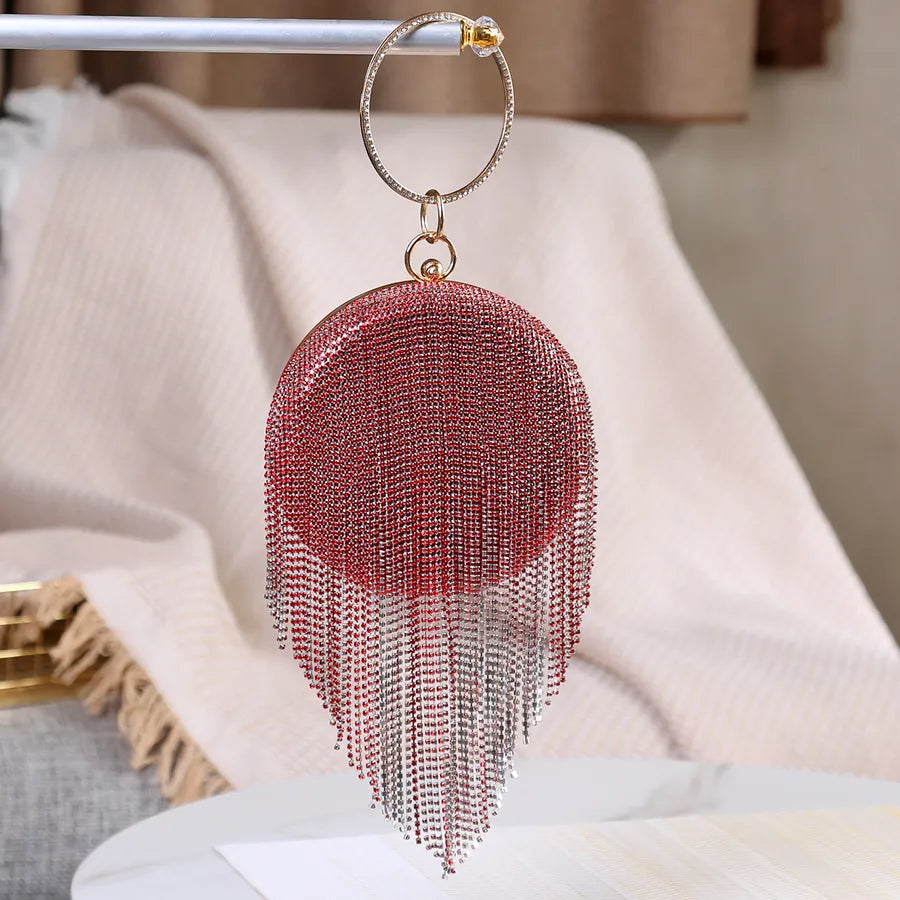 Cloth Solid Color Tassel Round Evening Bags