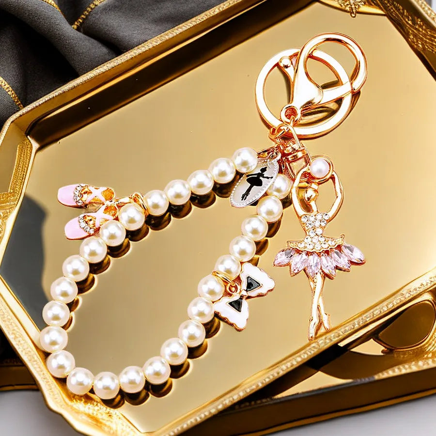 elegant princess cute bow knot shoe imitation pearl alloy women's bag pendant keychain