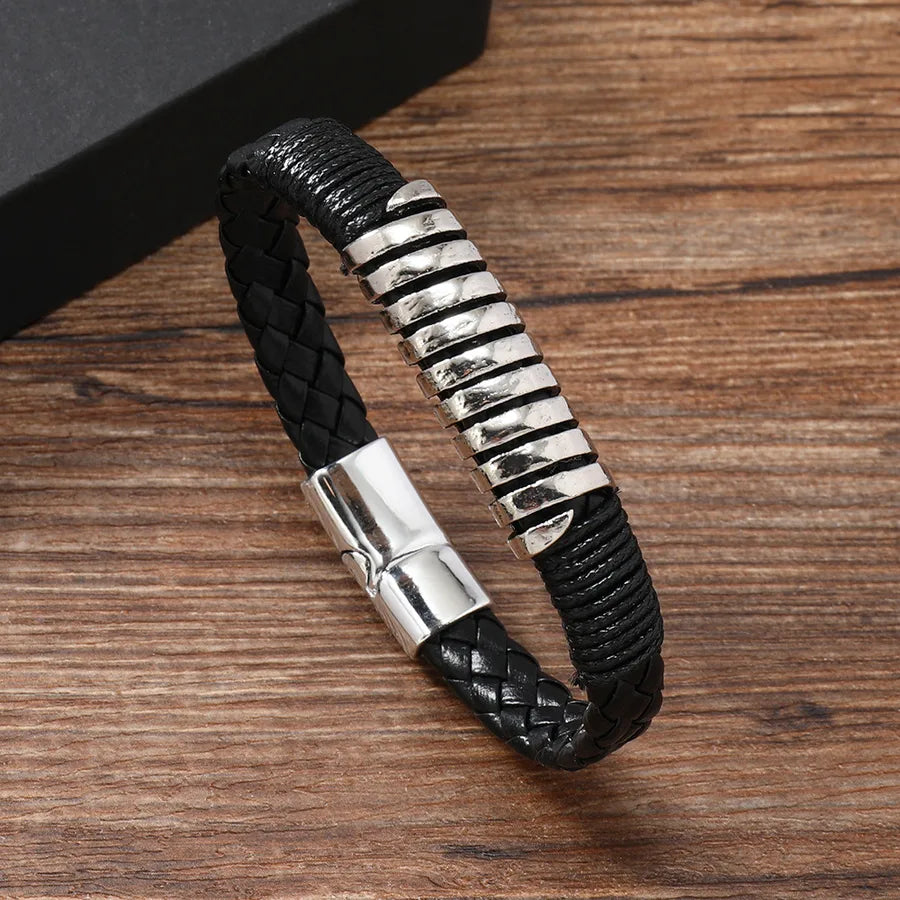 Hip-Hop Retro Geometric Pu Leather Alloy Irregular Men's Bangle Men Cord & Leather Bracelets