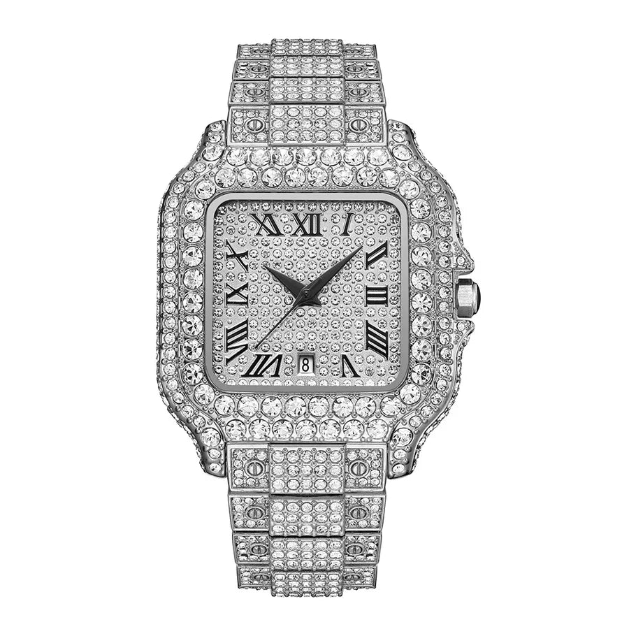 MISSFOX watch live popular  hip hop Ice Watch full Diamond Square Roman scale Men's quartz watch