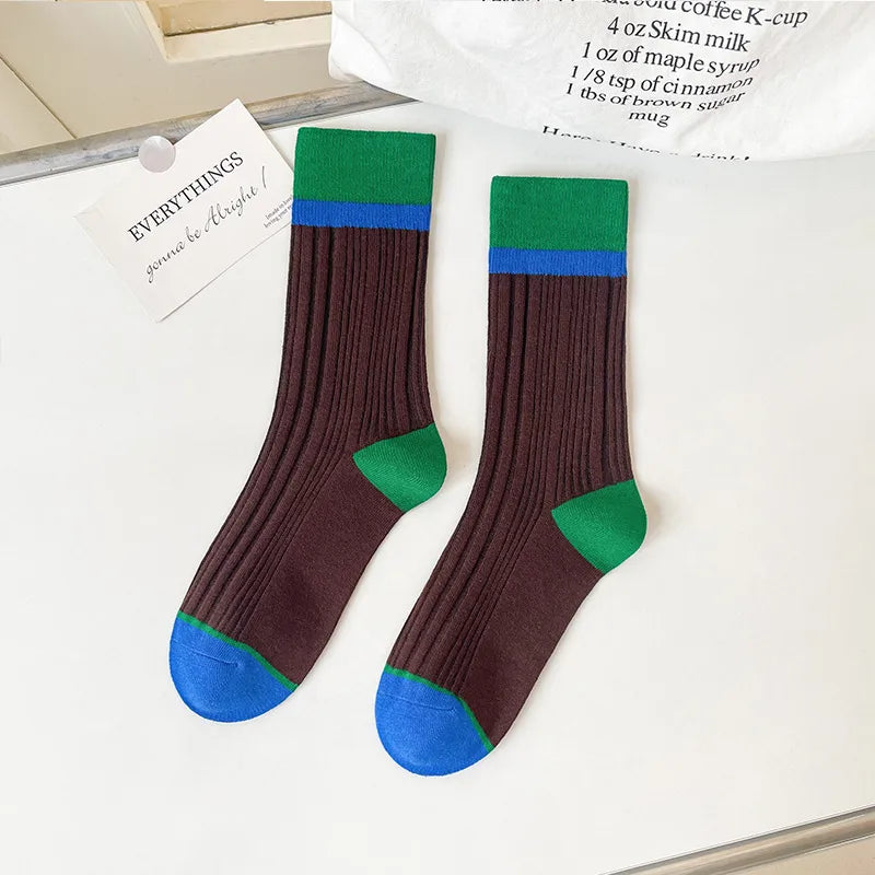unisex casual color block nylon cotton crew socks a pair