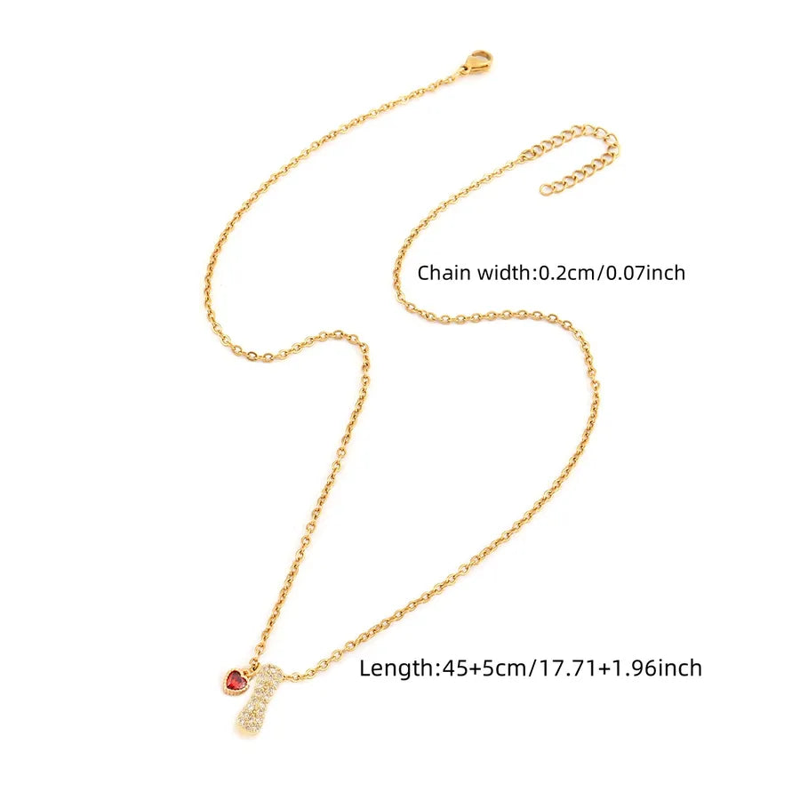Wholesale Jewelry Elegant Simple Style Classic Style Letter Heart Shape 201 Stainless Steel Artificial Crystal Copper cable chain Pendant Necklace