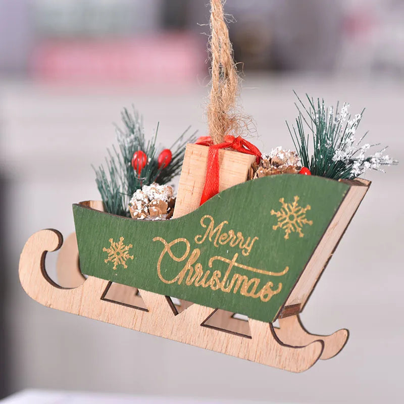 Wooden Christmas Sleigh Decoration Tree Decorations Christmas Atmosphere Sleigh Pendant Christmas Decorations Holiday Ornaments