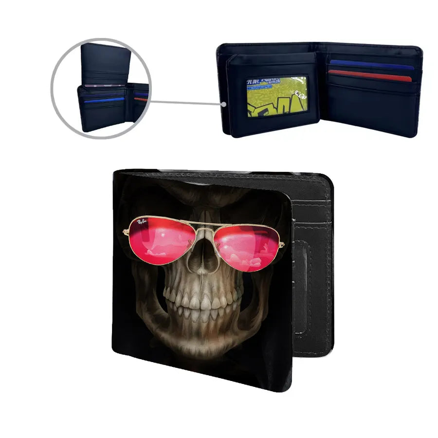 Men's Skull Pu Leather Side Zipper Wallets