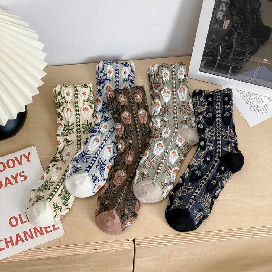 A Pair Sweet Women's Flower Cotton Crew Socks