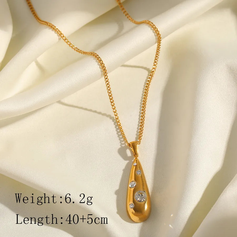 Wholesale Jewelry Elegant Cute Romantic Geometric Water Droplets 304 Stainless Steel Zircon 18K Gold Plated Plating Inlay cable chain Pendant Necklace
